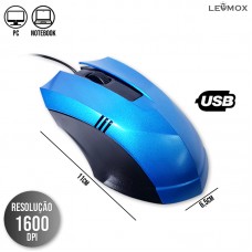 Mouse com Fio USB 1600Dpi Lehmox LEY-26 - Azul